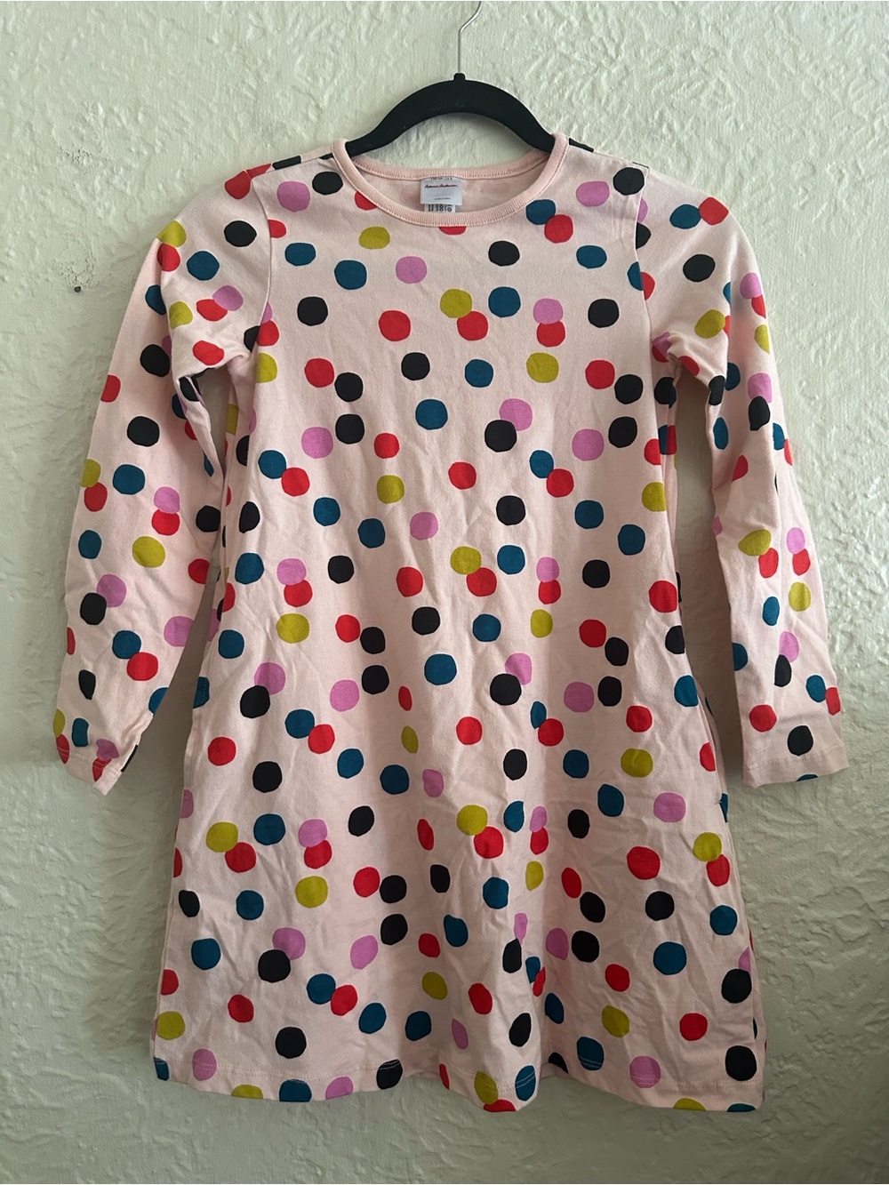 Hanna Andersson Print A-Line Dress Confetti Light Pink Multi Dot Girls 8 Kids